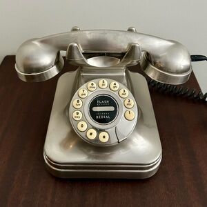 POTTERY BARN Pewter Brush Metal Grand Phone - corded dial-in push buttons